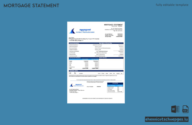 Myanmar Global Treasure Bank Hypothekenabrechnung – Beispiel-Word- und PDF-Datei (Vorschau)